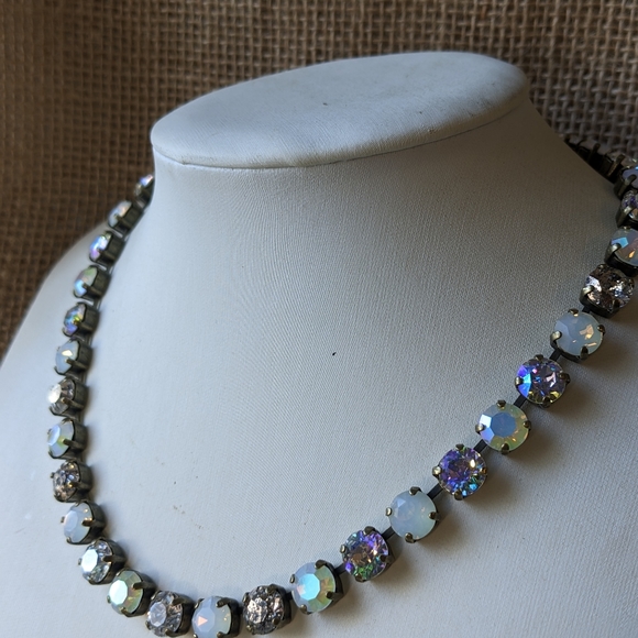 White Opal and AB Crystal Necklace & Earrings on Brass - Picture 5 of 8